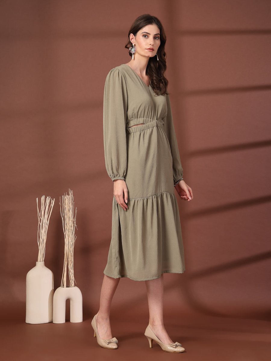 Olive Fit &amp; Flare Midi Dress
