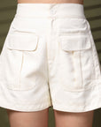 Cream Solid Regular Fit Women Shorts