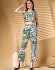 Women Printed Pure Cotton Top With Trouser & Blazer Co Ords