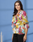 Multi Floral Print Bell Sleeve Top