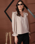 Striped Puff Sleeve Ruffles Top