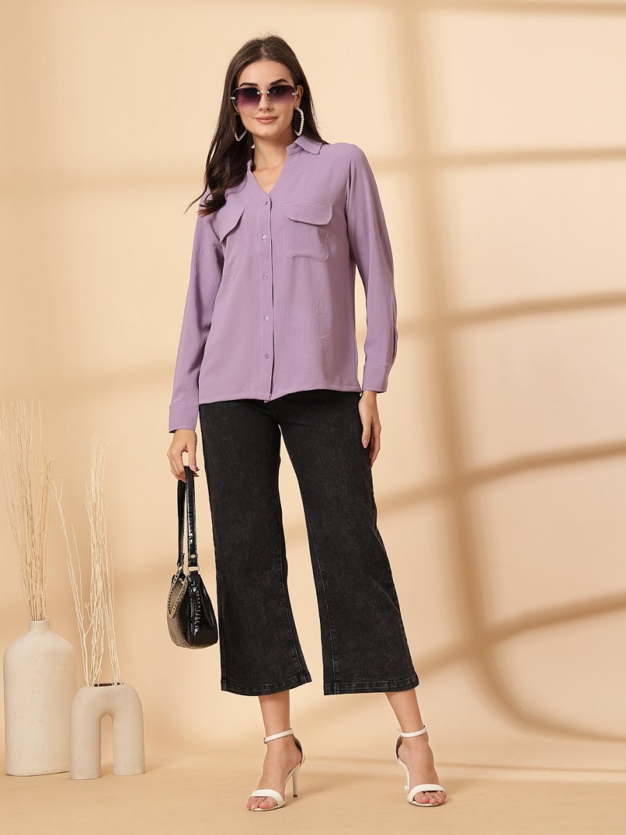 Purple Women Opaque Casual Buttoned Top