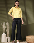Yellow Solid Shirt Collar Crop Top