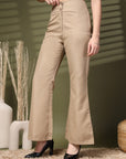 Beige Solid Regular Trousers Women Loose Fit Trousers