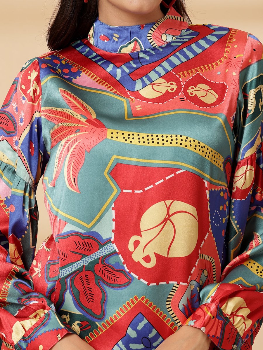 Multi Floral Print Shirt Style Top