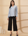 Blue Women Opaque Casual Buttoned Top