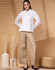 White Regular Sleeves Above the Keyboard Collar Women Standard Opaque Casual Shirt