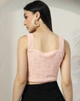 Women Pink Solid Square Neck Sleeveless Cotton Top