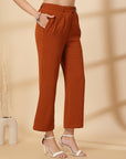 Rust Solid Pleated Trousers