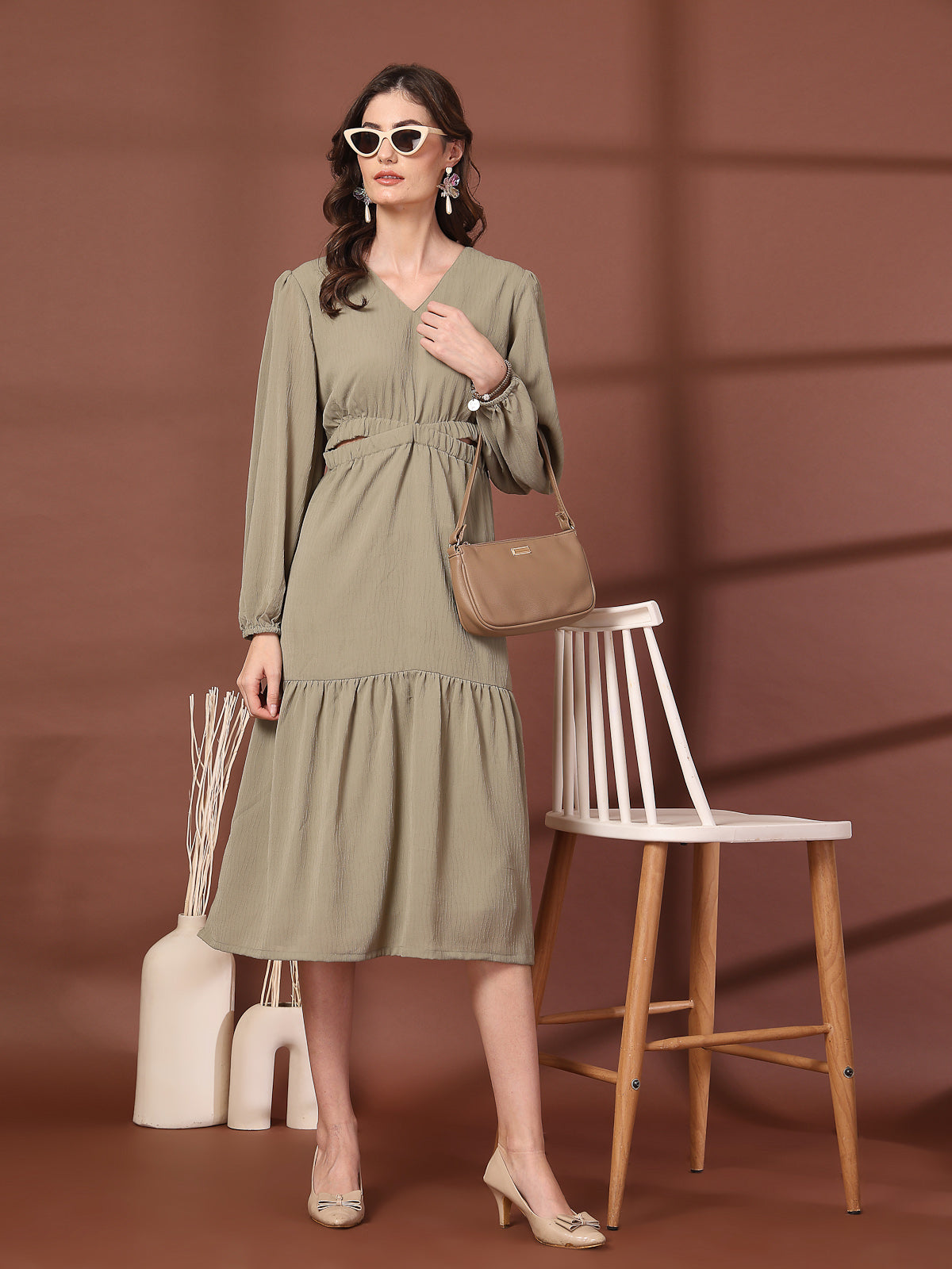 Olive Fit &amp; Flare Midi Dress