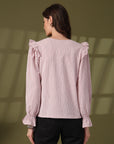 Striped Puff Sleeve Ruffles Top