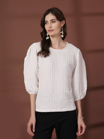 Solid White Round Neck top