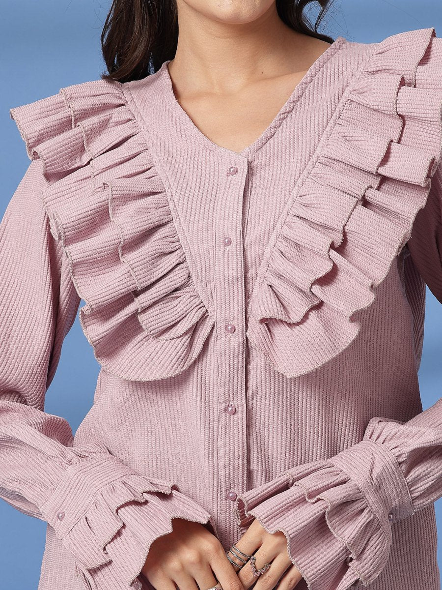 Pink Women Opaque Casual Buttoned Top