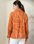 Orange floral printed opaque Spread Collar Casual shirt