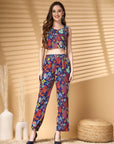 Multi Printed Pure Cotton Top With Trousers & Blazer Co Ords