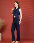 Women Blue Top With Trouser Co-Ords Set