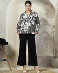 Black Printed opaque Regular Sleeve Casual Buttoned Top
