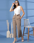 Beige Solid Loose Fit Trousers