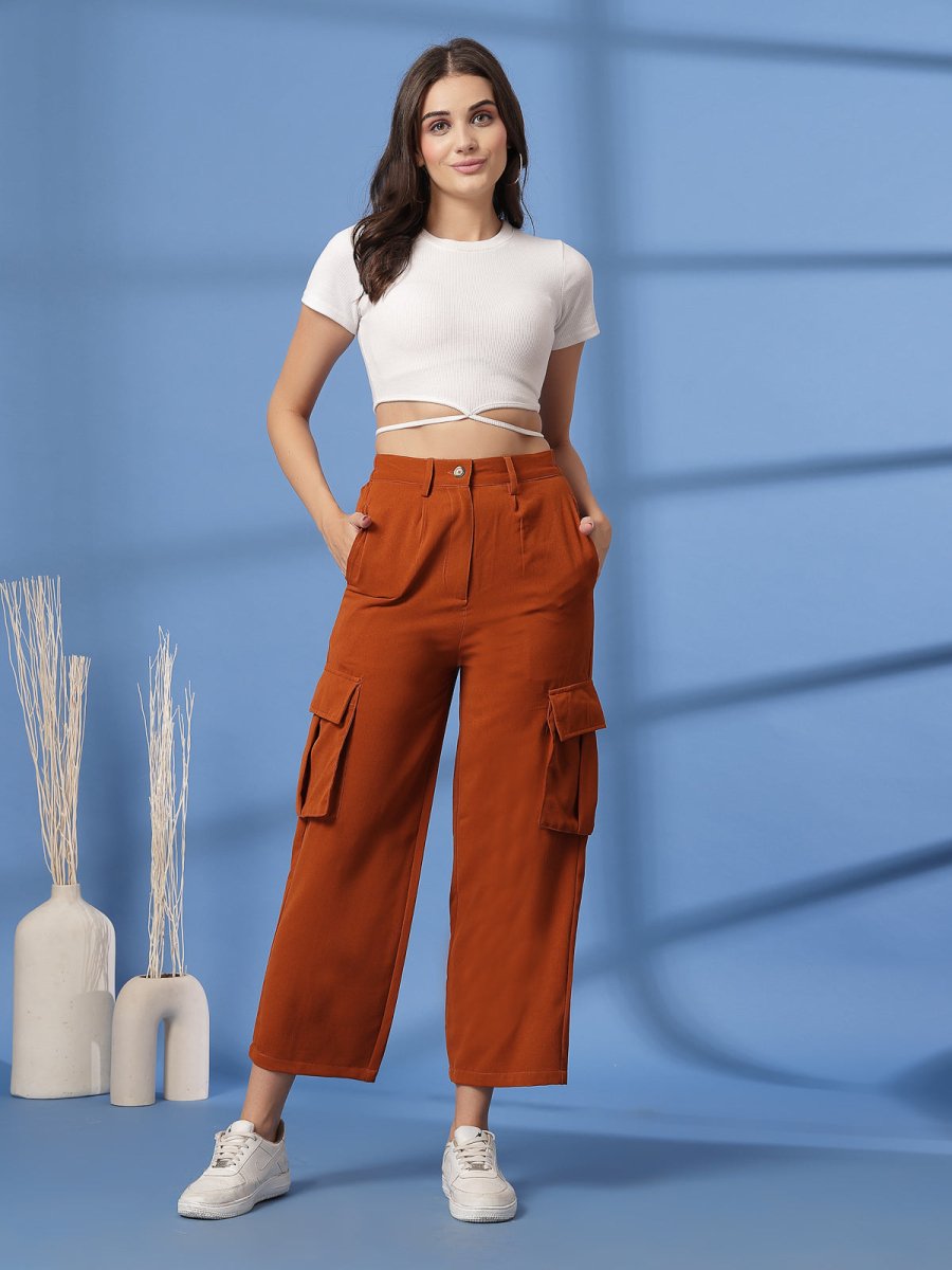 Rust Solid Pleated Trousers