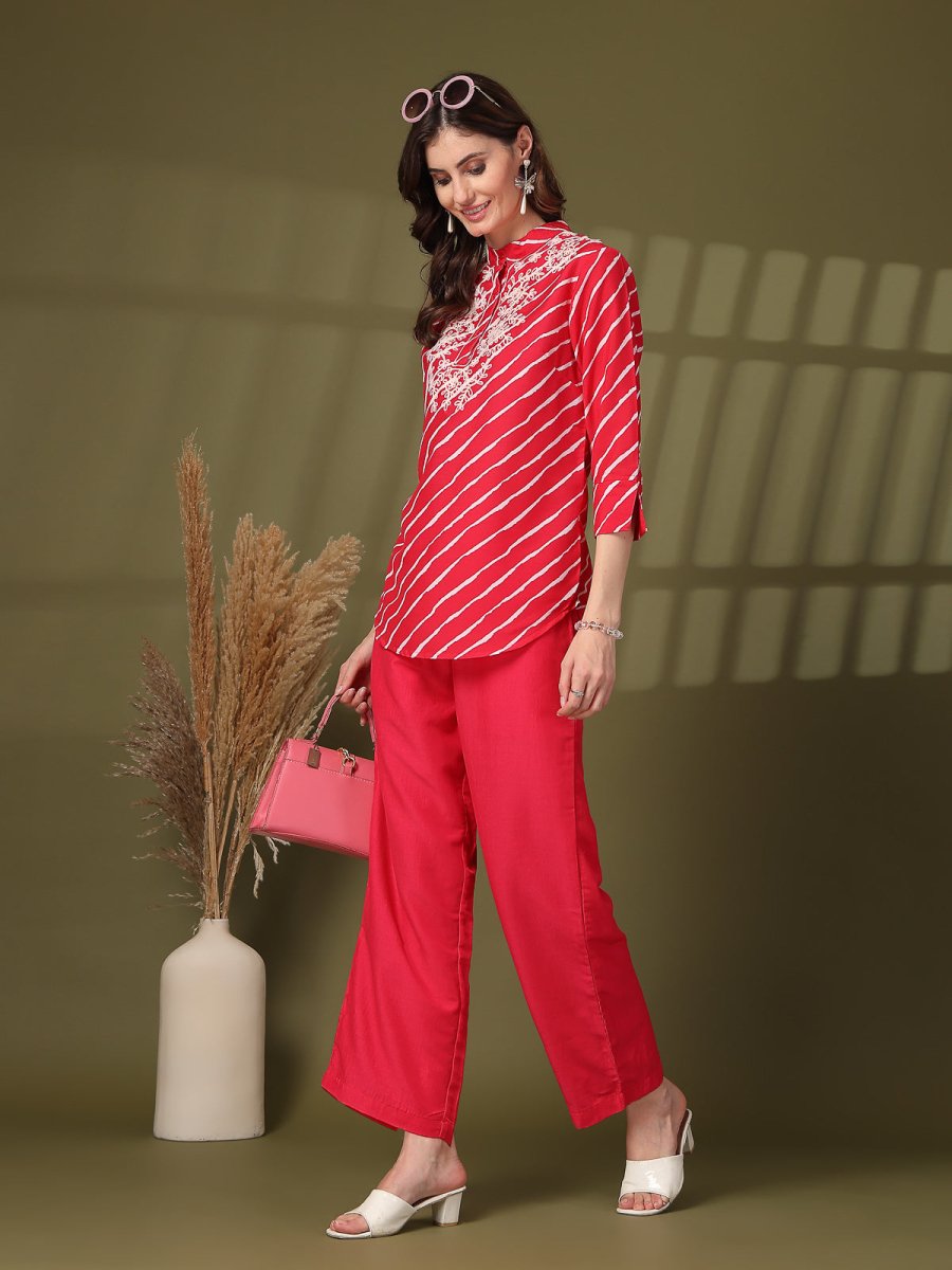 Pure Cotton Embroidered Top With Trousers Co-Ords