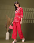 Pure Cotton Embroidered Top With Trousers Co-Ords