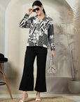 Black Printed opaque Regular Sleeve Casual Buttoned Top