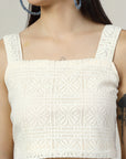 Women Cream Solid Square Neck Sleeveless Cotton Top