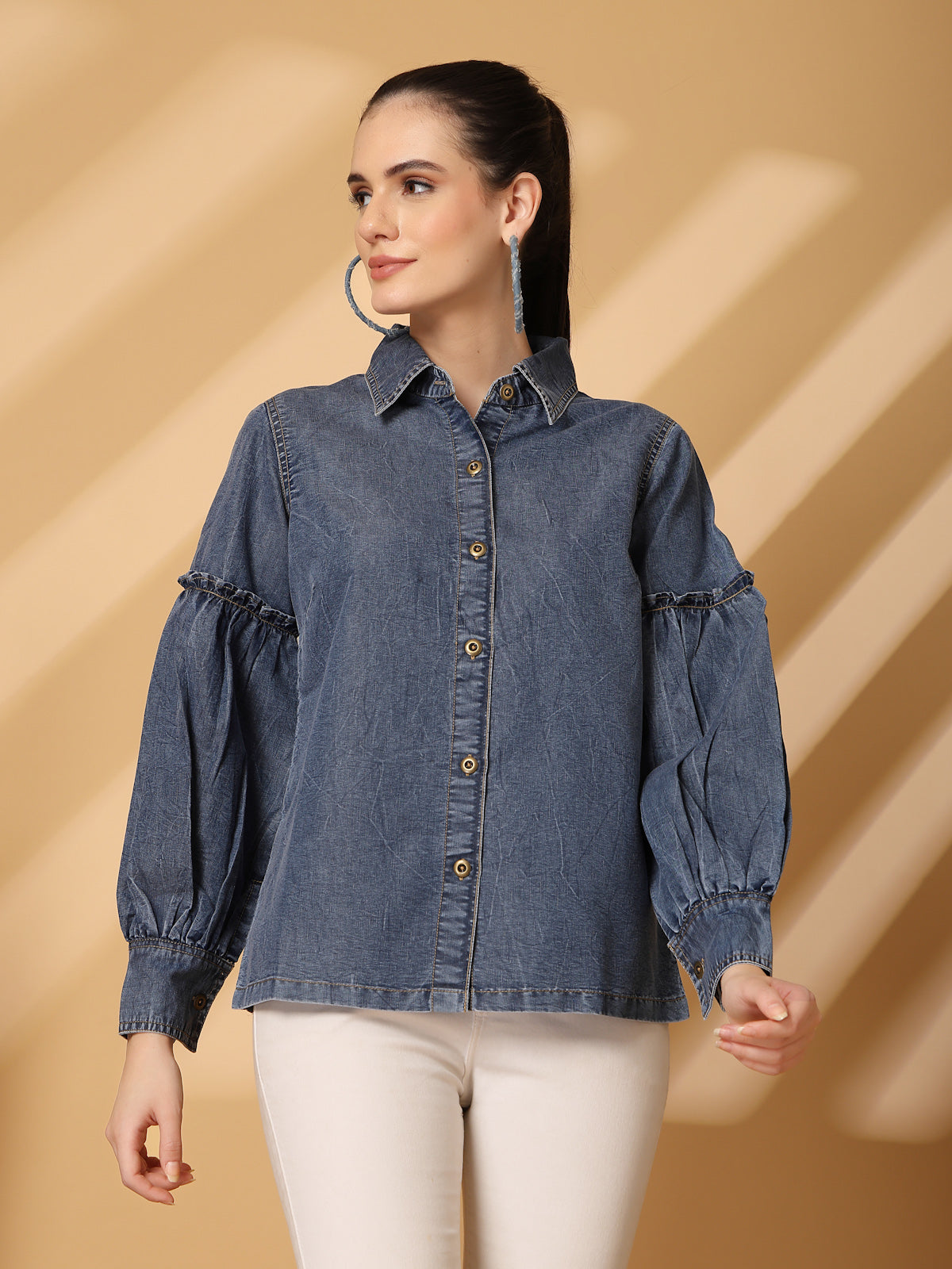Women Blue Floral Opaque Casual Shirt