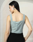 Women Sea Green Solid Square Neck Sleeveless Cotton Top