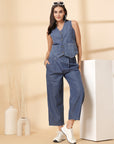 Blue Pure Cotton Top With Trouser Co-Ords