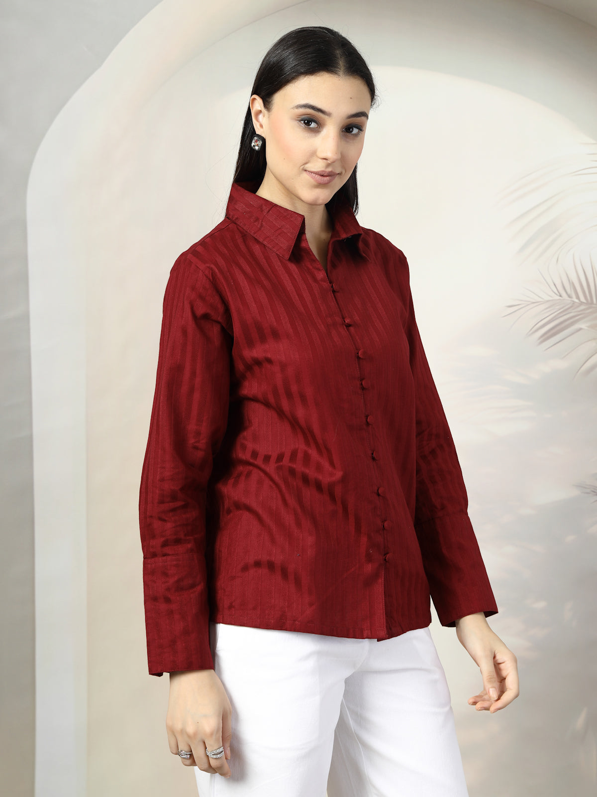 Women Maroon Casual Shirt