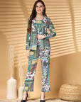 Women Printed Pure Cotton Top With Trouser & Blazer Co Ords