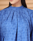 Blue Solid Round Neck Cotton Top