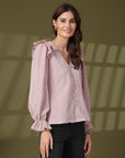 Striped Puff Sleeve Ruffles Top