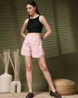 Pink Solid Regular Fit Women Shorts