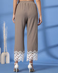 Beige Solid Trousers