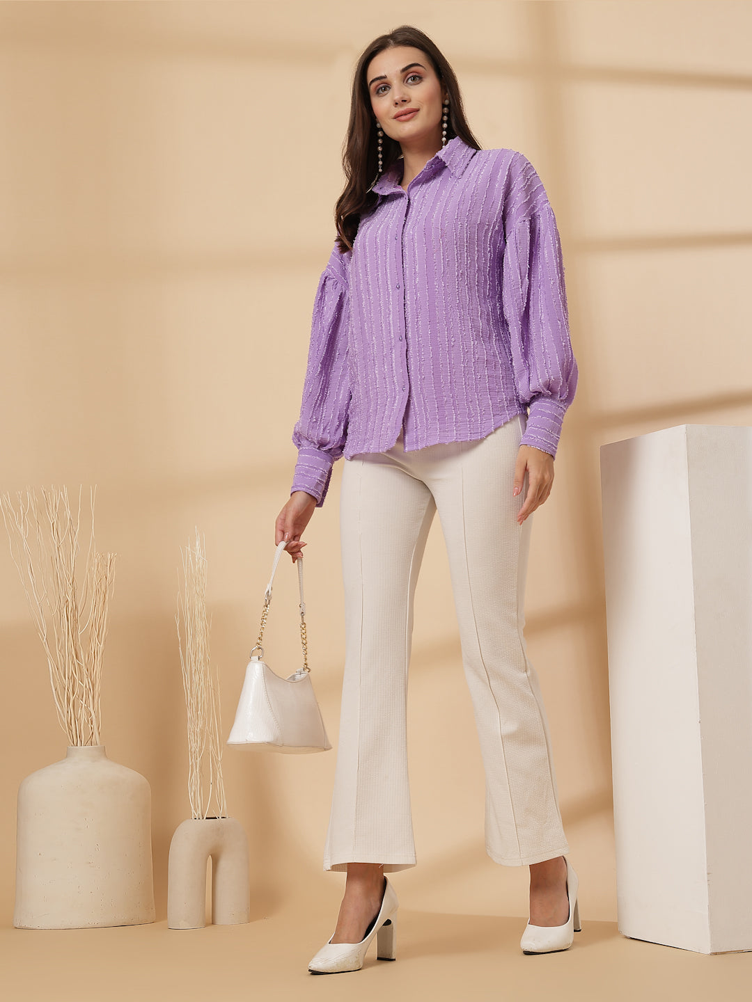 Purple Women Opaque Casual Shirt