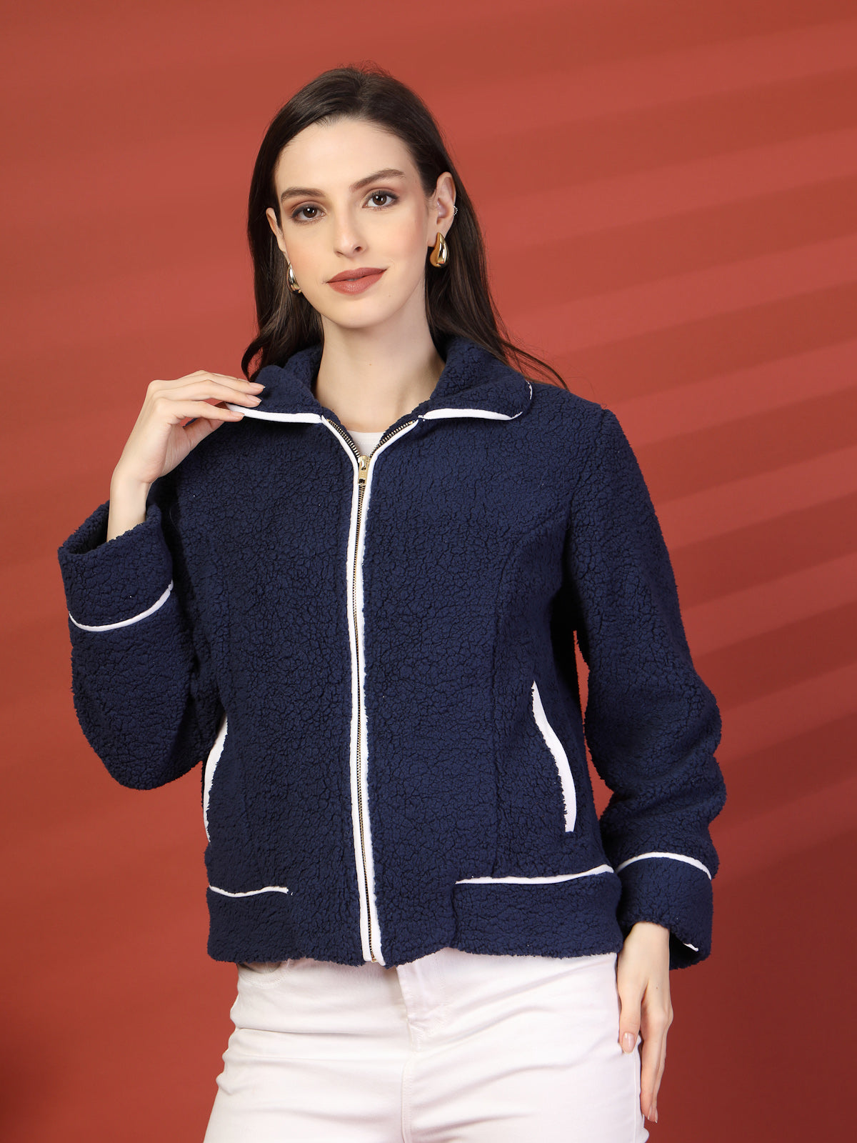 Women Fleece Open Front Jacket