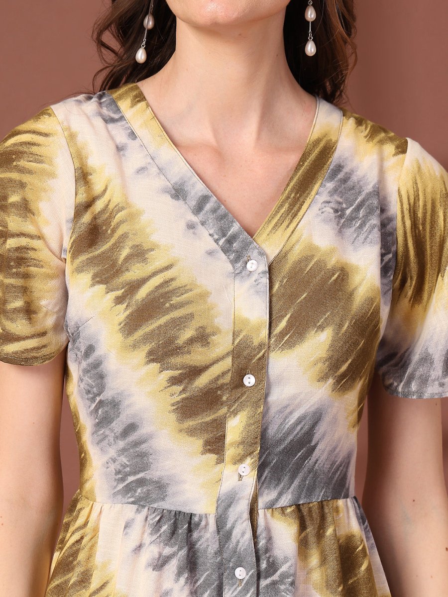 Tie and Dye Print Fit &amp; Flare Dress