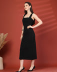 Women Sheath Midi Black Dress