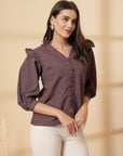 Brown Shirt Style Top