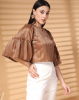 Brown Solid Round Neck Top