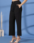 Black Solid Pleated Trousers