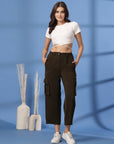 Brown Solid Pleated Trousers