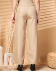 Beige Solid Regular Trousers Women Loose Fit High Rise Trousers