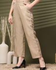 Beige Solid Loose Fit Trousers