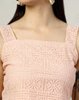 Women Pink Solid Square Neck Sleeveless Cotton Top