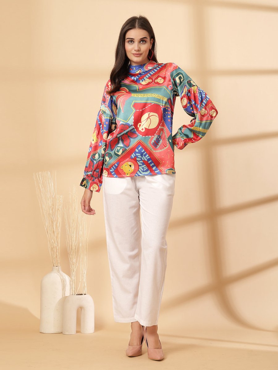 Multi Floral Print Shirt Style Top