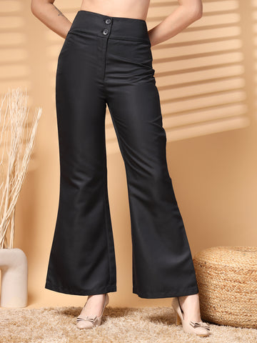 Black Solid Regular Trousers Women Loose Fit Trousers