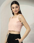 Women Pink Solid Square Neck Sleeveless Cotton Top